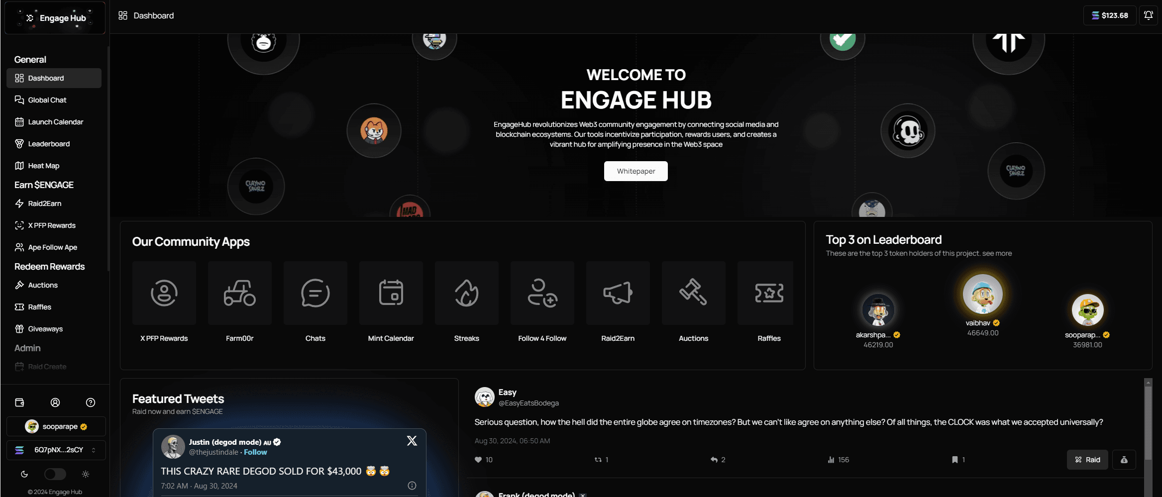 The EngageHub administrative dashboard.